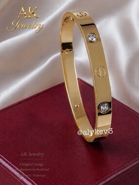 💎18k LUXURY GOLD CZ DIAMOND STONE BRACELET Cuff Bangle Gold Plated
